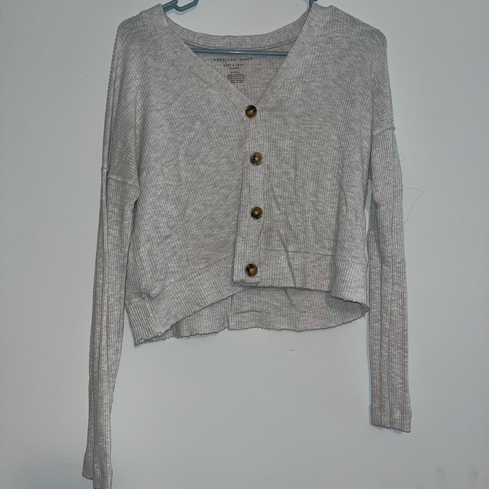 American Eagle Outfitters Gray Button-Up Sweater